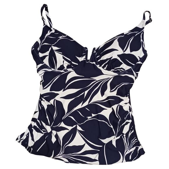 Anne Cole Womens Tankini Swim Top Small Adjustable Strap Blue  Floral NWOT - Picture 1 of 7